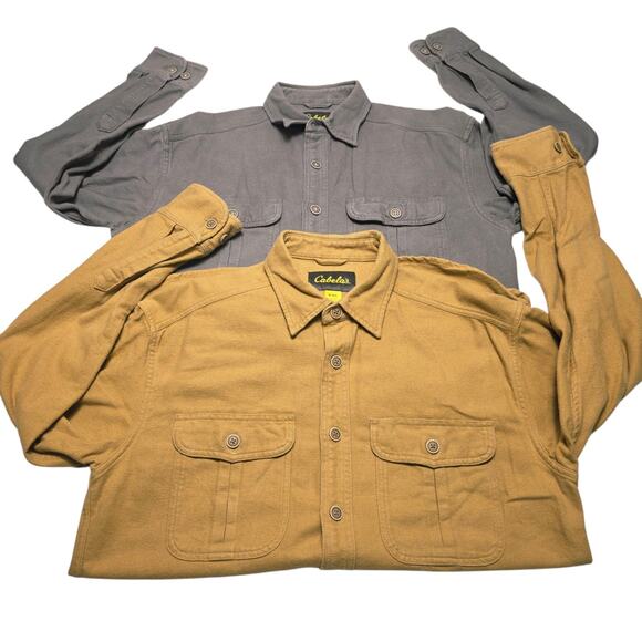 Cabelas Men's Chamois Long Sleeve Button Up Shirt Cotton Outdoor Medium Lot Of 2 - Picture 1 of 9